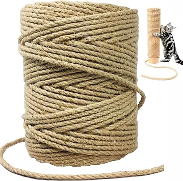 Sisal Rope for Cat Scratcher,Rope for Cat Scratch Post 4mm 164F Jute Twine for Scratching Post Repairing, Recovering or DIY