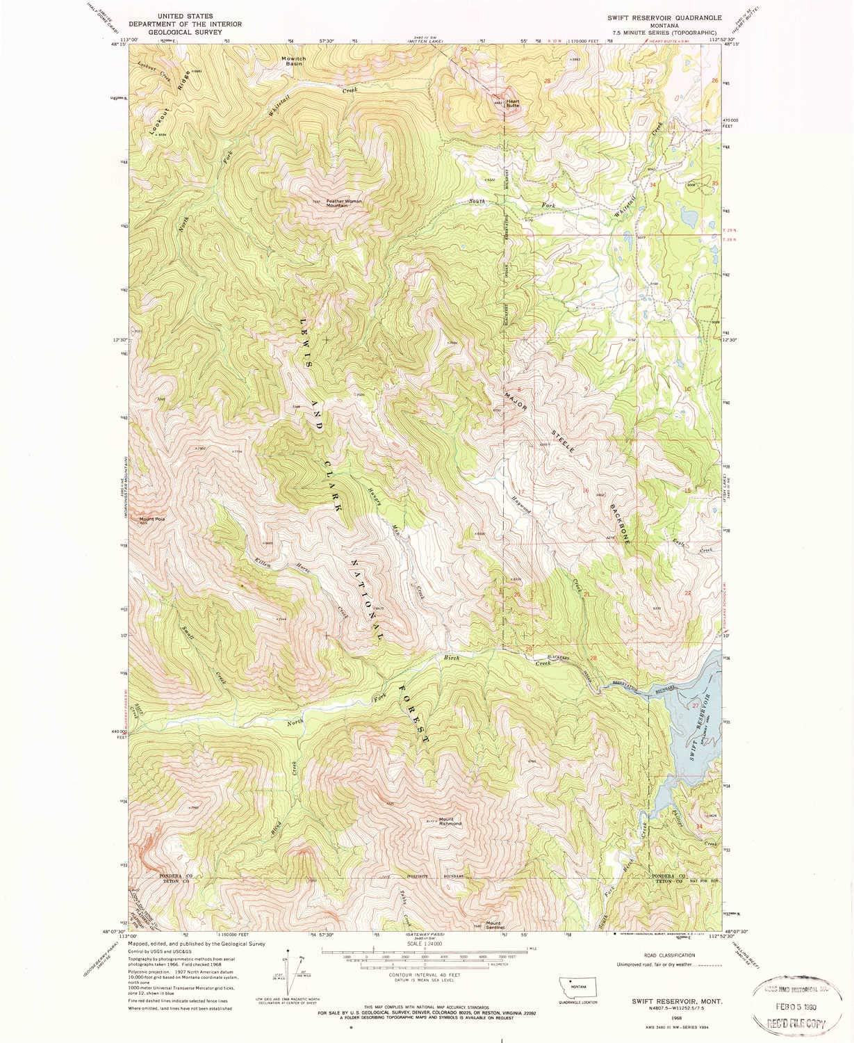 YellowMaps Swift Reservoir MT topo map, 1:24000 Scale, 7.5 X 7.5 Minute, Historical, 1968, Updated 1972, 26.8 x 22 in - Tyvek