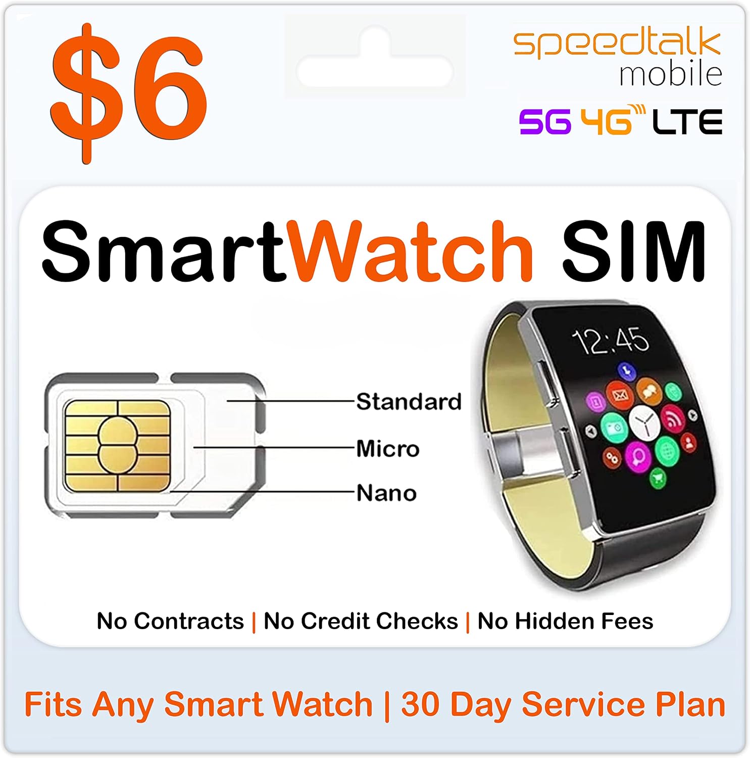SpeedTalk Mobile Smart Watch SIM Card Kit for 5G 4G LTE GSM Smartwatches and Wearables preloaded w/ 200 Minutes Talk & 200MB Data | 3 in 1 Simcard Standard Micro Nano | 30 Days Wireless Service Plan