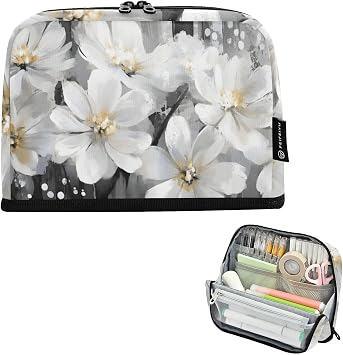 Large Pencil Case Oil Painting Art Floral, Big Capacity Magnetic Flap Stable Pencil Pouch with Zipper, Stationery Organizer School Supplies for Adult Teen