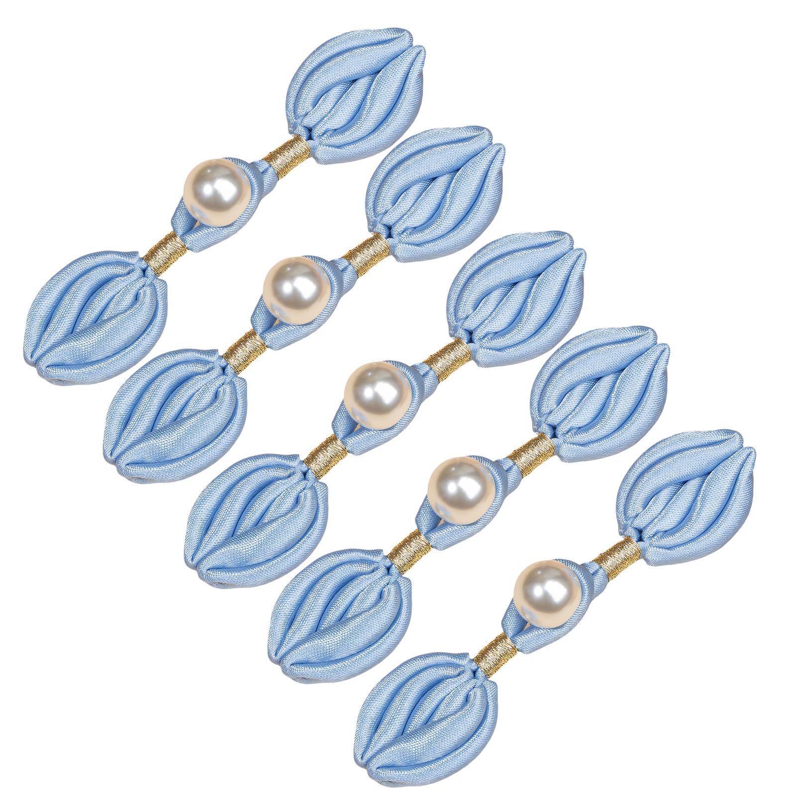 Alloneslife Light Blue 5Pcs Pearls Embellished Flower Shape Cheongsam Button Decorative Chinese Knot Button For Dress Cloaks Coat Sewing Craft Sewing Supplies