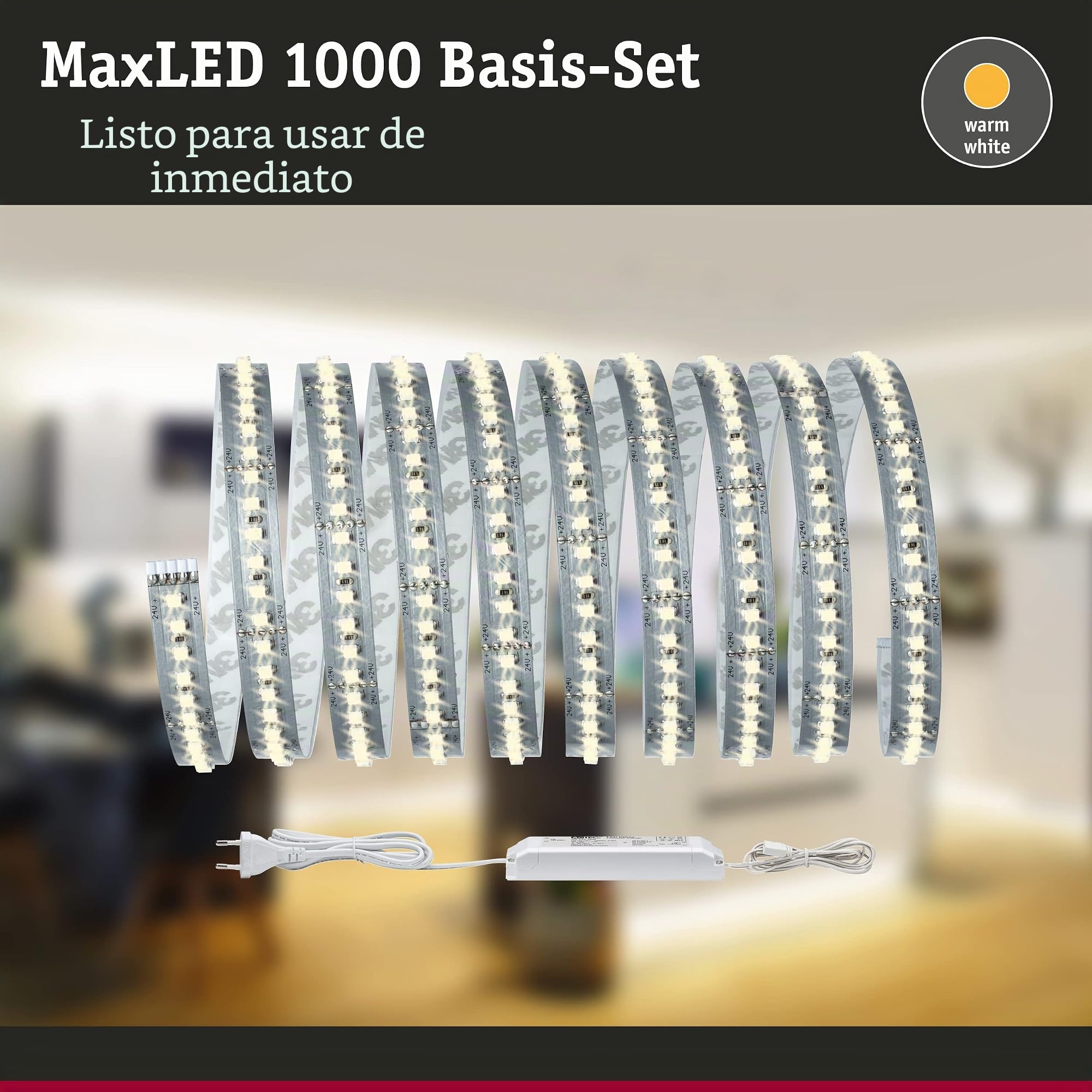 Paulmann 70588 LED Stripe MaxLED 1000 Basic Set 3m Blanco Cálido 40W 230/24V 75VA Plateado 70588 LED Strip Tira de Luz Tubo de Luz