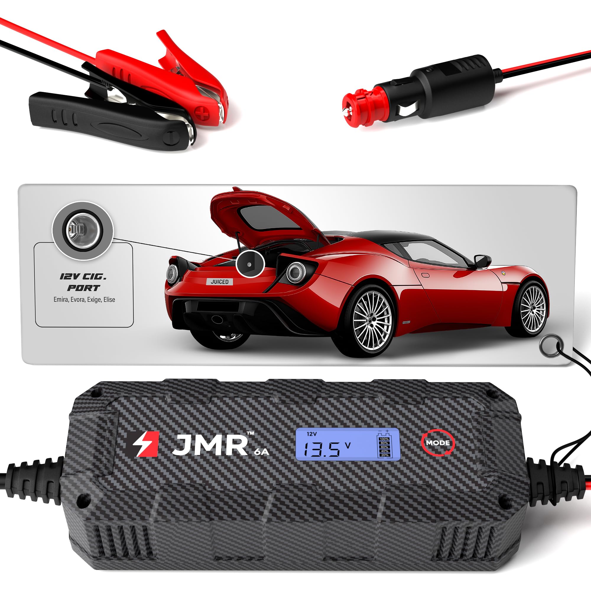 JMR Battery Charger for Lotus Emira Evora Exige Elise All Models Trickle Charger Conditioner Maintainer (No Lithium Mode)