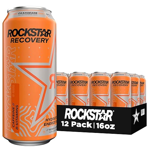 Rockstar Energy Drink Con cafeína taurina y electrolitos recuperación de naranja 12 cuentas