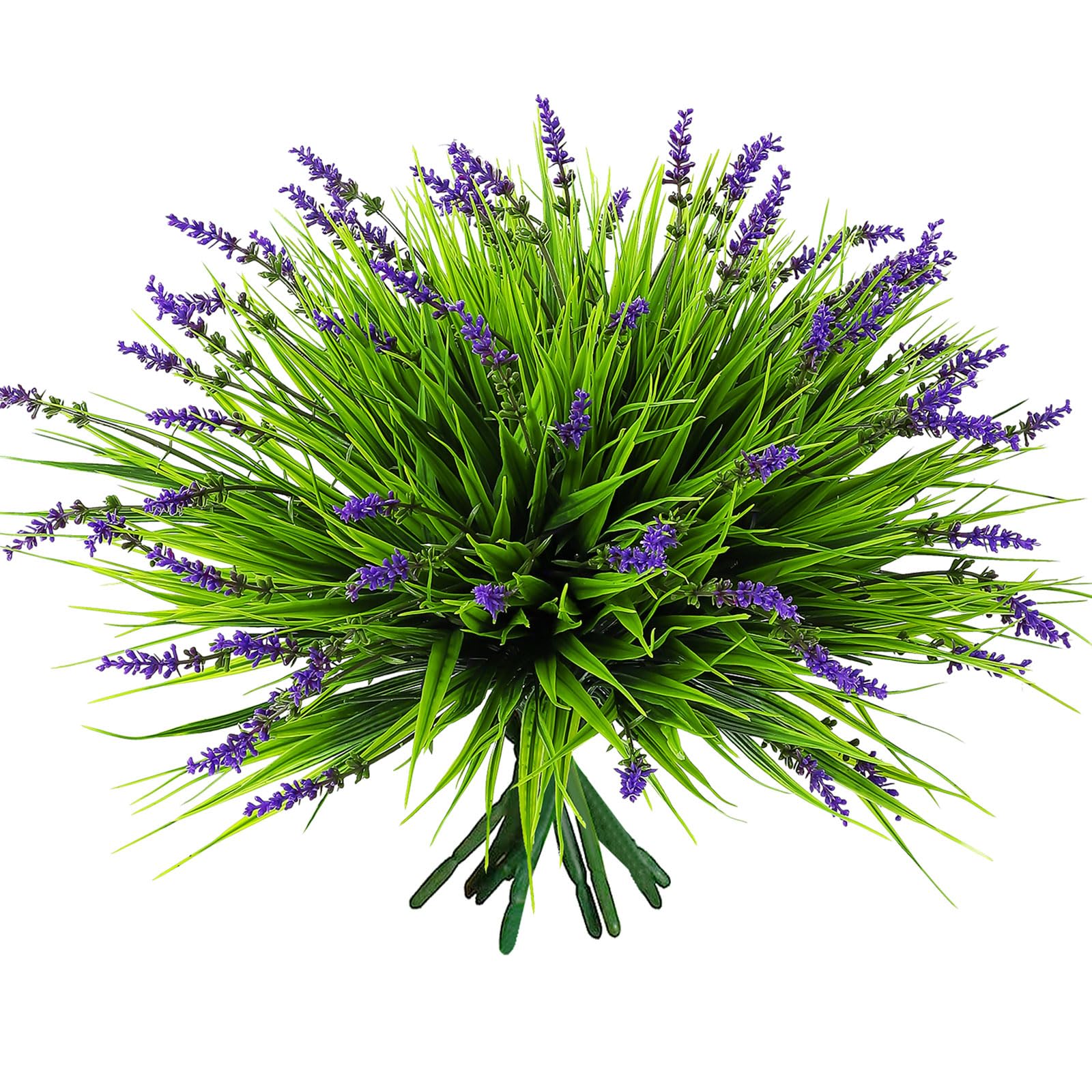 12 Bundles Artificial Grass Fake Plants，Outdoor Fake Monkey Tail Grass with Flowers for Pot UV Resistant Lavender Patio Garden Porch Home Window