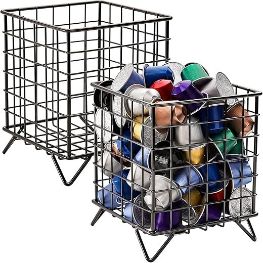 INDIAN DECOR. 48450 Classic 2 Pack Coffee Pod Holder, Square Wire K Cup Holder Espresso Pod Organizer, Metal Coffee Pod Storage Basket for Kitchen, Pantry, Office, Cafe, 5.3″ x…