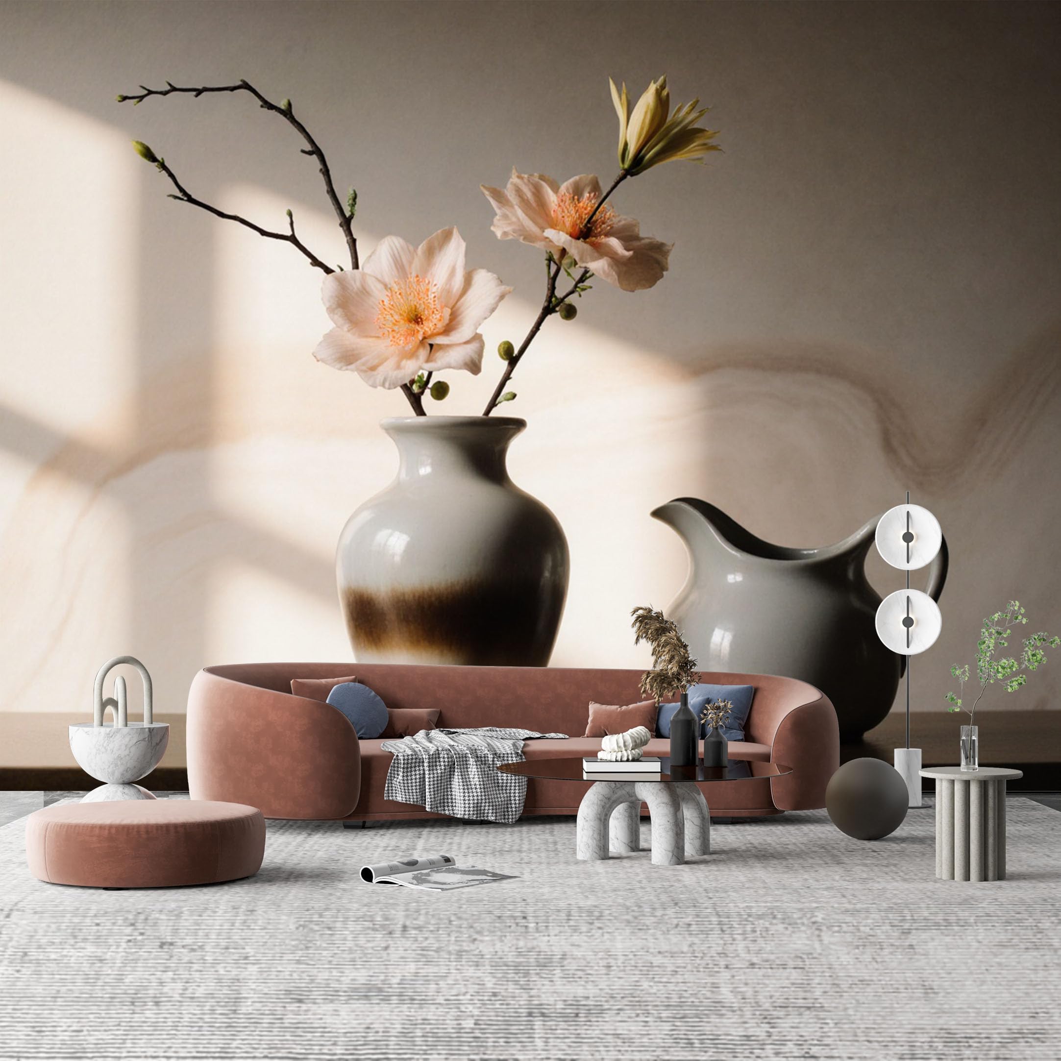 Custom Size Wall Mural Peach Blossom Branches Watercolor Textured SelfAdhesive Wall Fabric Removable Wallpaper for Home Office Decor