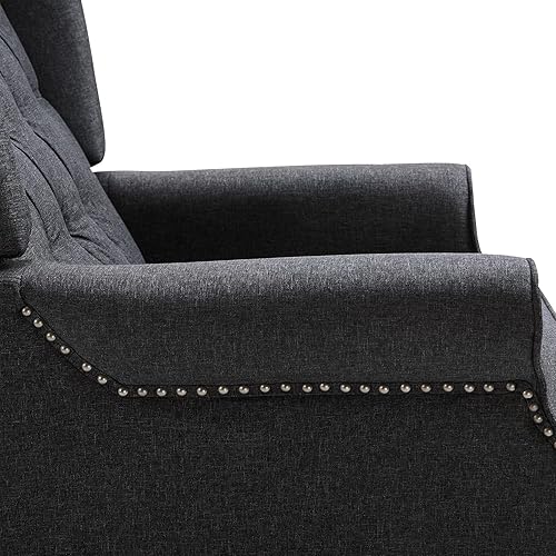 Miniatura 9 de HOMCOM Silla reclinable tapizada de tela, silla de acento copetuda con respaldo de empuje, sillón de lino con reposapiés, reposabrazos, cojín