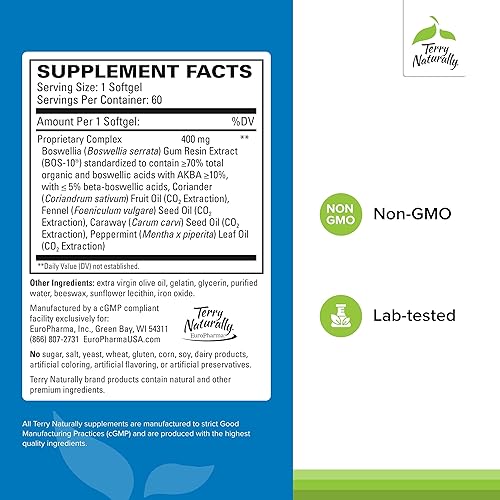 Miniatura 2 de Terry Naturally BosMed - Soporte intestinal intestinal 60 cápsulas blandas, paquete de 2 Alivia gases ocasionales, hinchazón y molestias