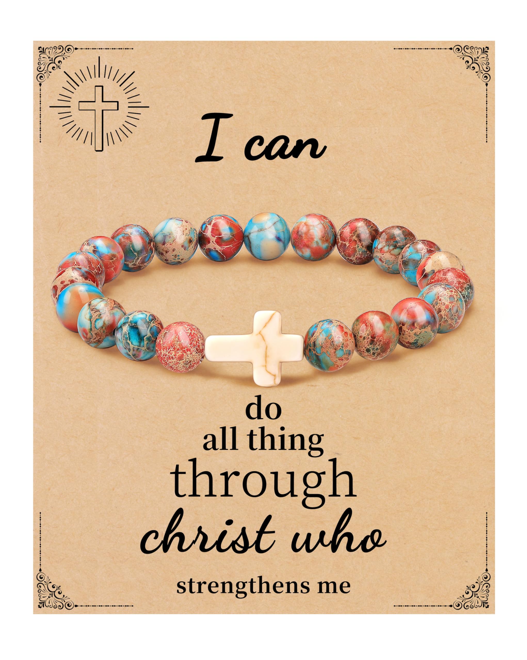 JSJOY Nature Stone Bracelet Birthday Gifts for Women Girls, Birthday Cross Bracelet Gifts for Age 6 to 80 Year Daughter Granddaughter Niece Mom Sister Christian Easter Gifts