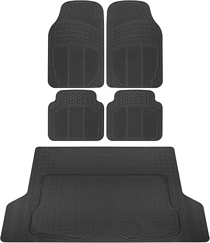 BDK OF-554 - Tapetes de goma para automóvil, juego combinado universal delantero y trasero con forro de tapete de carga para maletero para