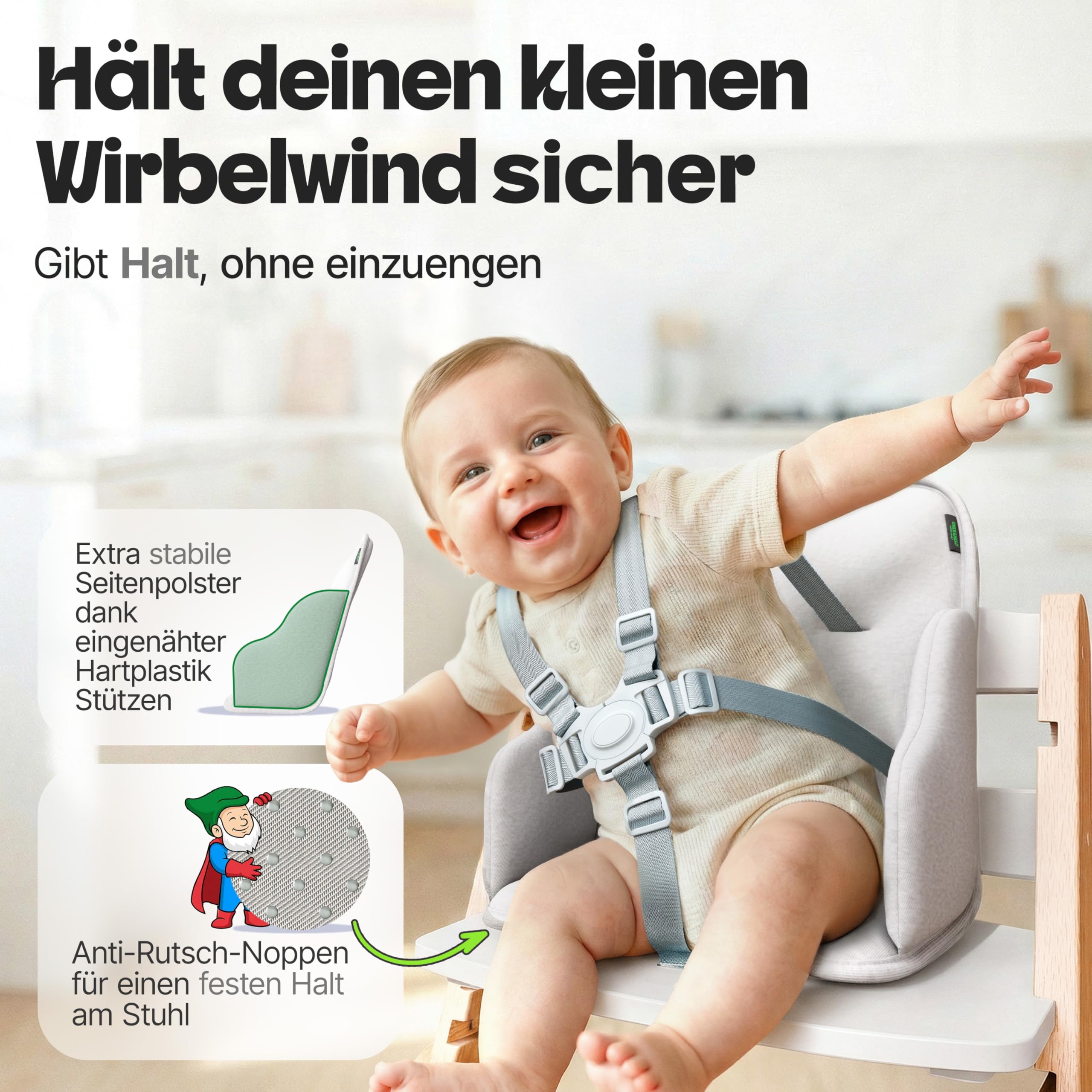 GripSeat Sitzverkleinerer für Babys ab 6 Monaten, kompatibel mit Hauck Alpha+, Beta+, ZS3, ZS4, mit stabilisierten Seiten (light-grey)