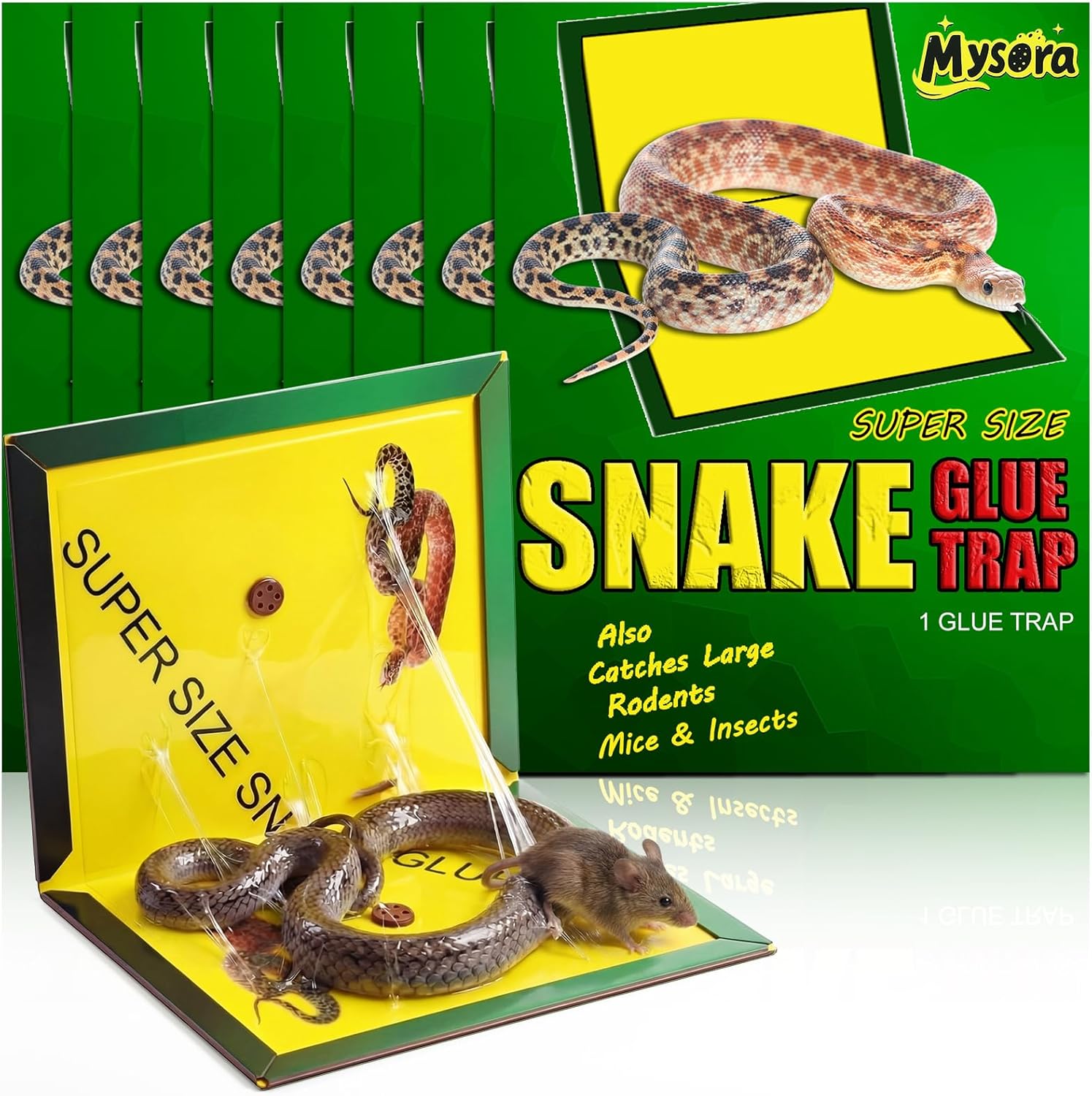 8 Pack 16" x 10" Large Snake Glue Traps with Enhanced Stickiness, Snake Rat Sticky Trap Pad Board for Indoor Outside, Mouse Mice Catcher