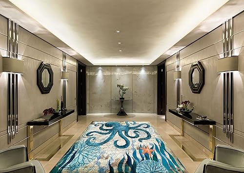 Miniatura 2 de Alfombra antideslizante con diseño de mapa de pulpo azul, 5 x 8 pies, con estampado de animales oceánicos, estilo vintage, para sala de estar,