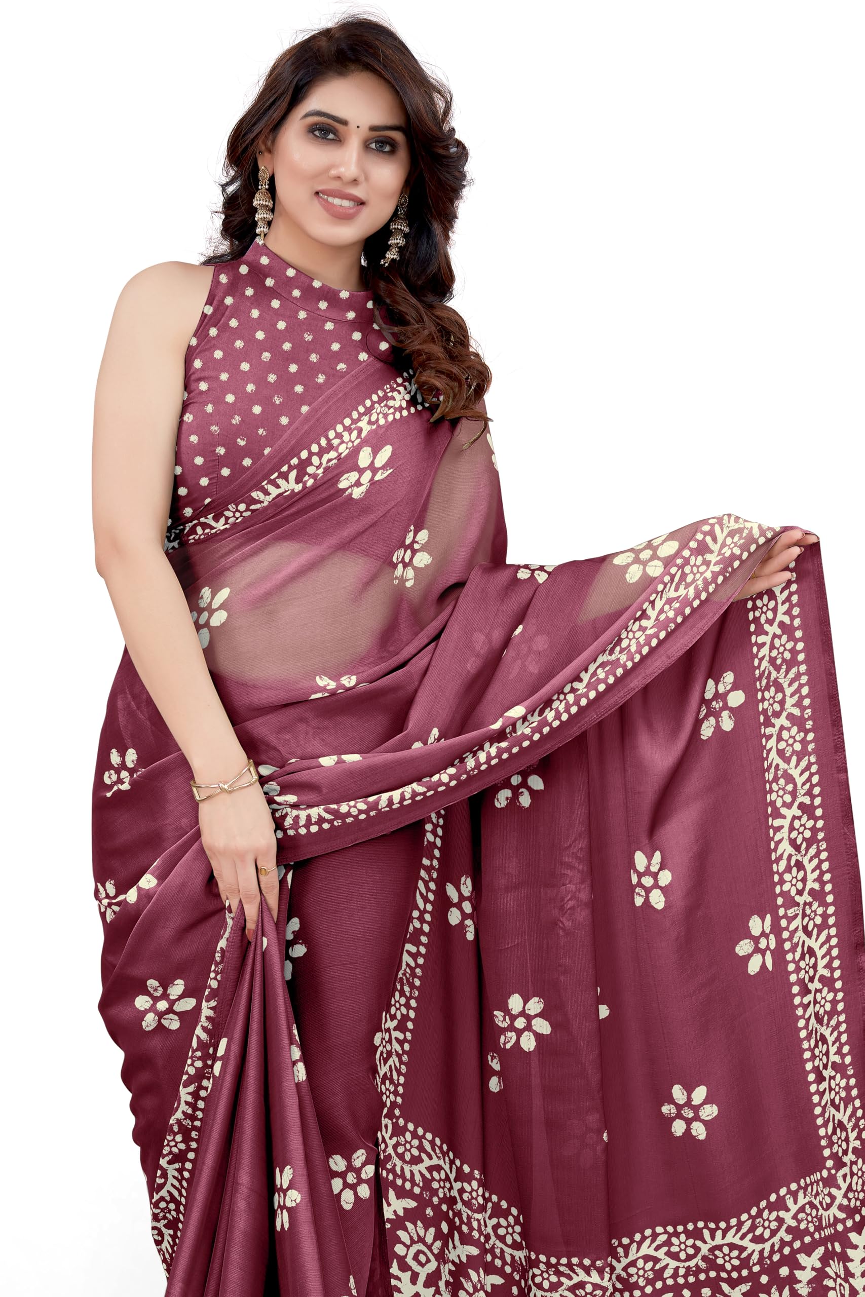 MIRCHI FASHION - Women's Chiffon Batik Print Saree