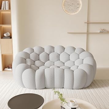 WJShome 79.53'' Modern Bubble Sofa, Comfy Upholstered Loveseat Sofa, Lazy Floor Curved Couch, 3D Honeycomb-Shaped Couches for Living Room, Apartment, Small Space, Light Gray