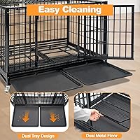 Vista 6 de Homey Pet Jaulas resistentes para perros grandes, jaula apilable de 47 pulgadas con 4 ruedas, 2 bandejas y rejillas extraíbles, 2 cuencos, múltiples