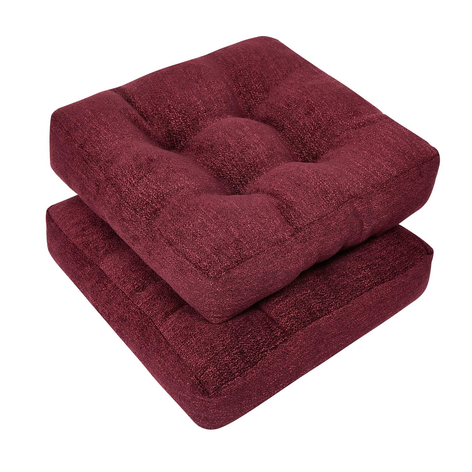 Chair Cushions for Dining Chairs, Kitchen Chair Cushions Set of 2, Tufted Dining Room Chair Pads with Non-Slip Bottom, 16" x 16", Burgundy