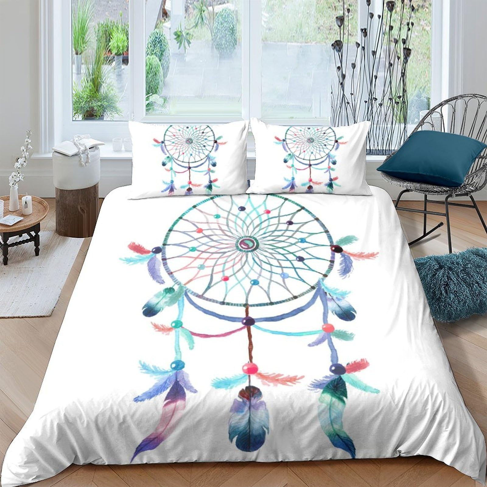 Ctjqhvkz Style-5 3D Printed Dreamcatcher Fitted Sheet Microfiber Soft Feather Boho Bed Cover For Bedroom Guest Room Easy Care Decor Single（135X200cm）