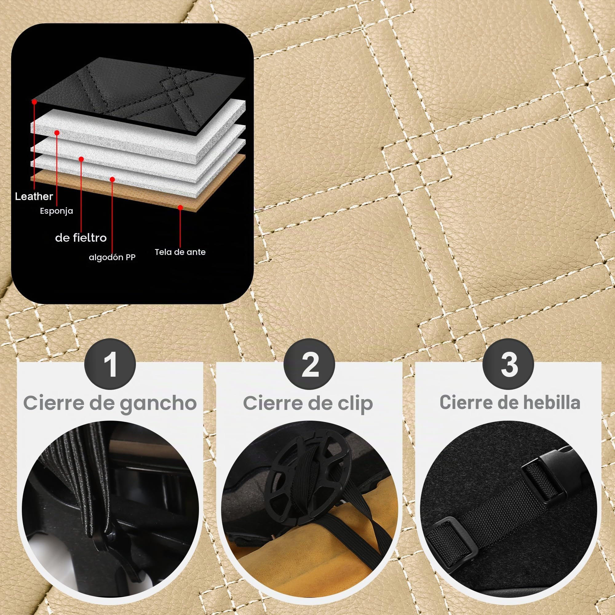 CAROMOP Juego Completo de Fundas de Asiento de Coche de Cuero de Lujo, Protectores de Asiento Impermeables con Fundas de Asiento de Banco Dividido para Autos, Fundas Interiores universales para