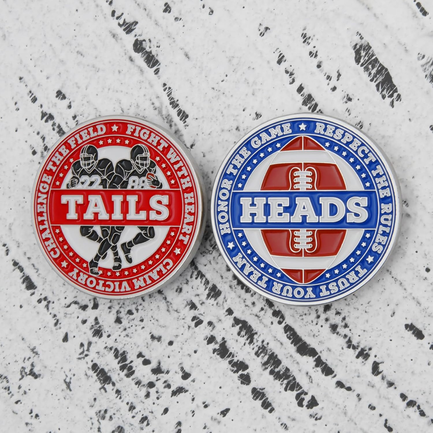 American Football Coin Toss Flip Coin 5-Pack – Heads & Tails Referee Coins, 3D Double-Sided Zinc Alloy Sportsmanship Challenge Coin Set with Clear Acrylic Cases