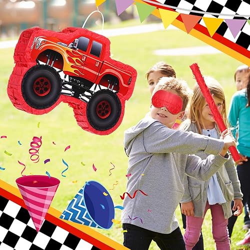 Miniatura 5 de Piñata de camión pequeño, piñata de camión de cumpleaños para niños, piñata de construcción con palo, confeti para niños, suministros de fiesta de