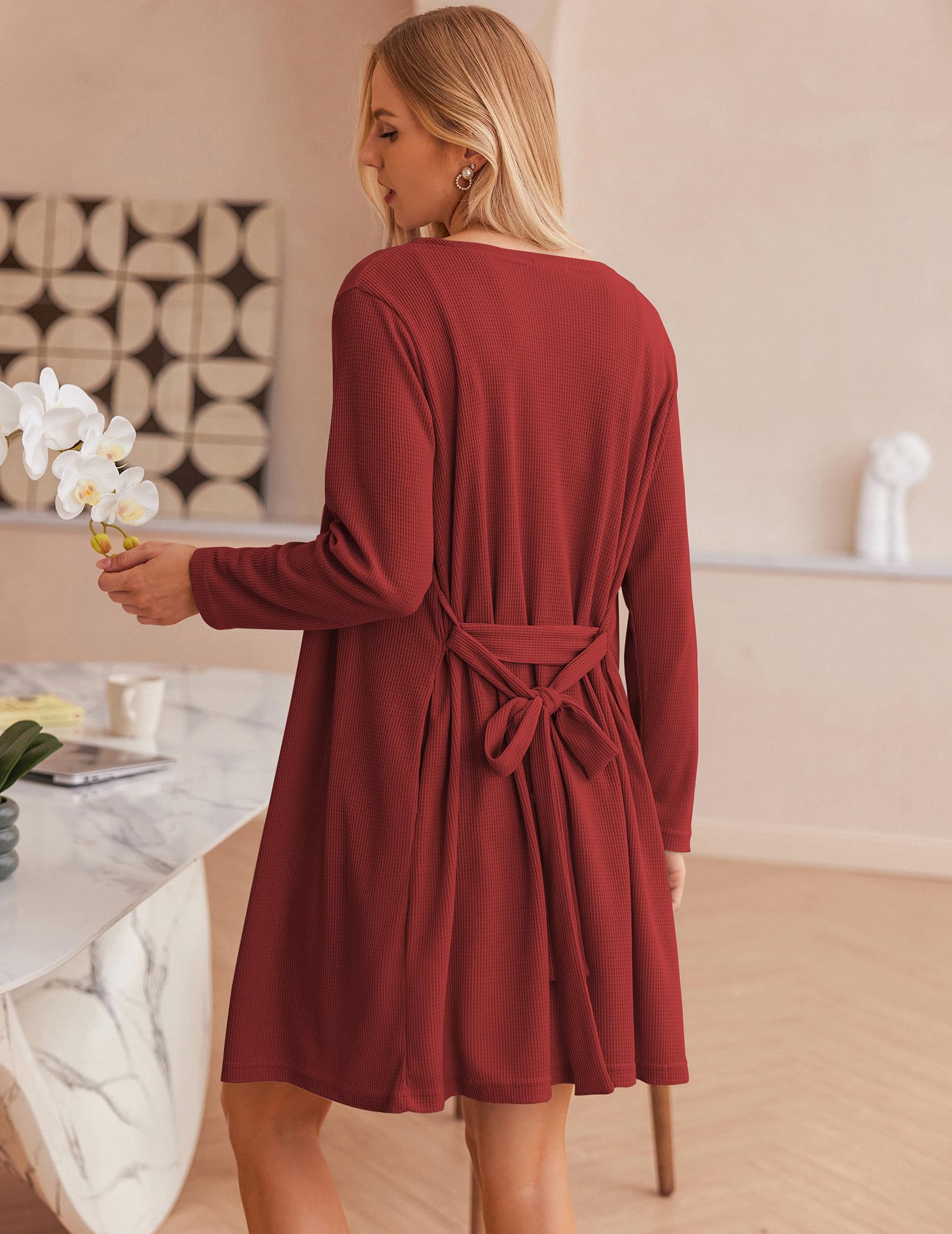Ekouaer Pajamas for Women Set 3 Piece Lounge Set Soft Pajama Sets Waffle Knit Tank Top and Shorts Cardigan with Pockets S-XXL: XX-Large Wine Red