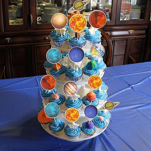 Miniatura 7 de Gyufise 40 piezas de decoración para cupcakes del espacio exterior, planeta, cohete, nave espacial, viaje a la luna, estrella para cupcakes, sistema