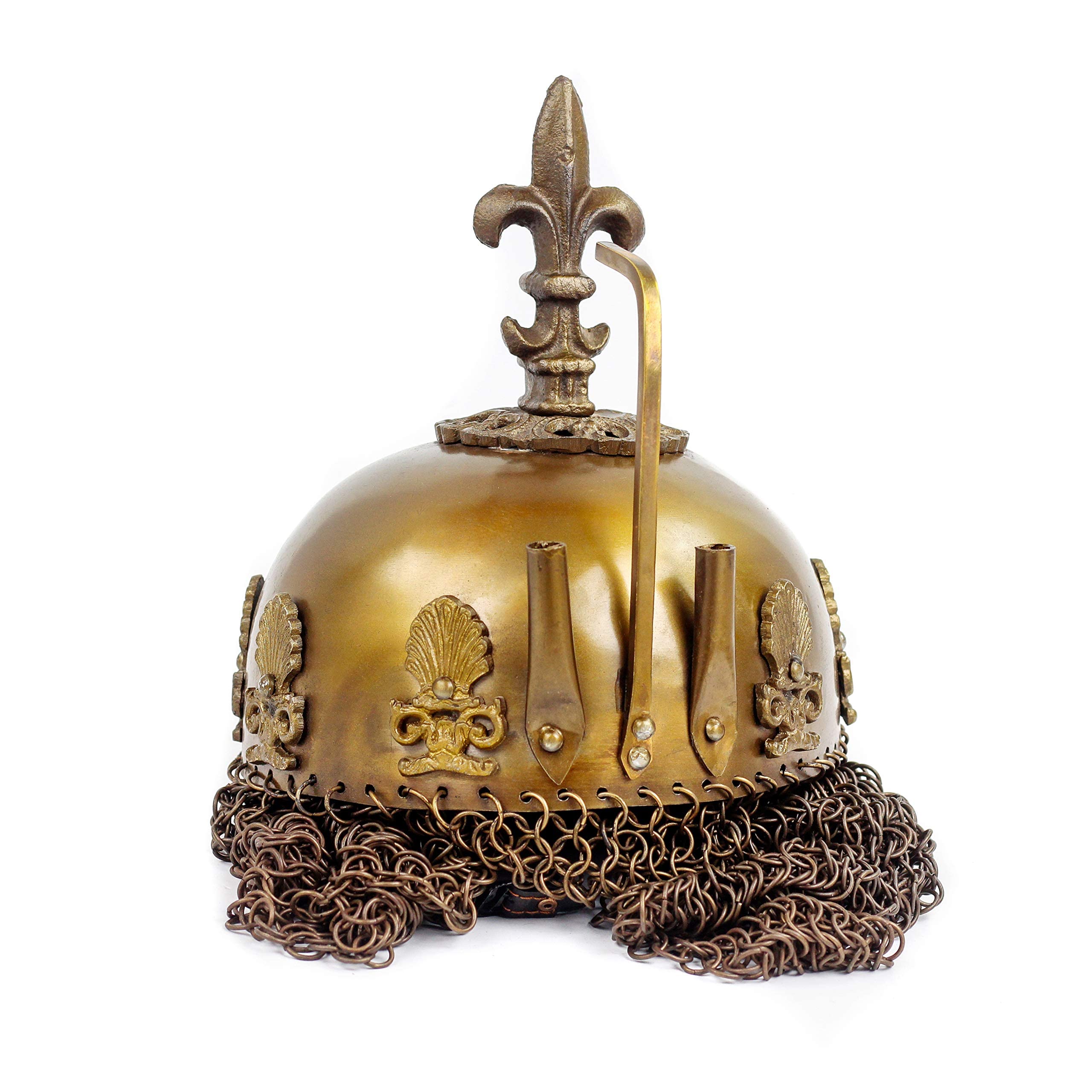 Casque De Roi Indien Traditionnel Cotte De Mailles Dorée Mughal-E-Azam Avec Pointe - Costume Armure Guerrier