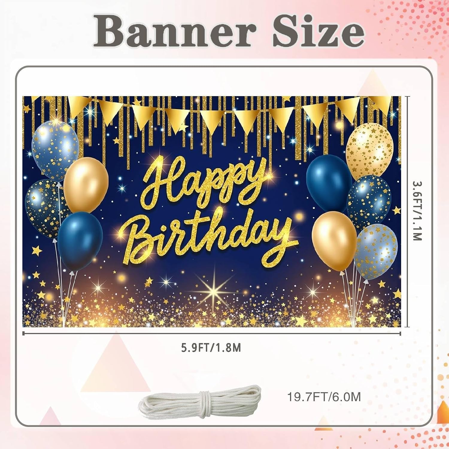 Navy Blue Gold Birthday Backdrop for Men Women Anniversary Birthday Party Supplies Decor Photo Booth Background Sign Hanging Banner Wall Decor (blue gold) image 2