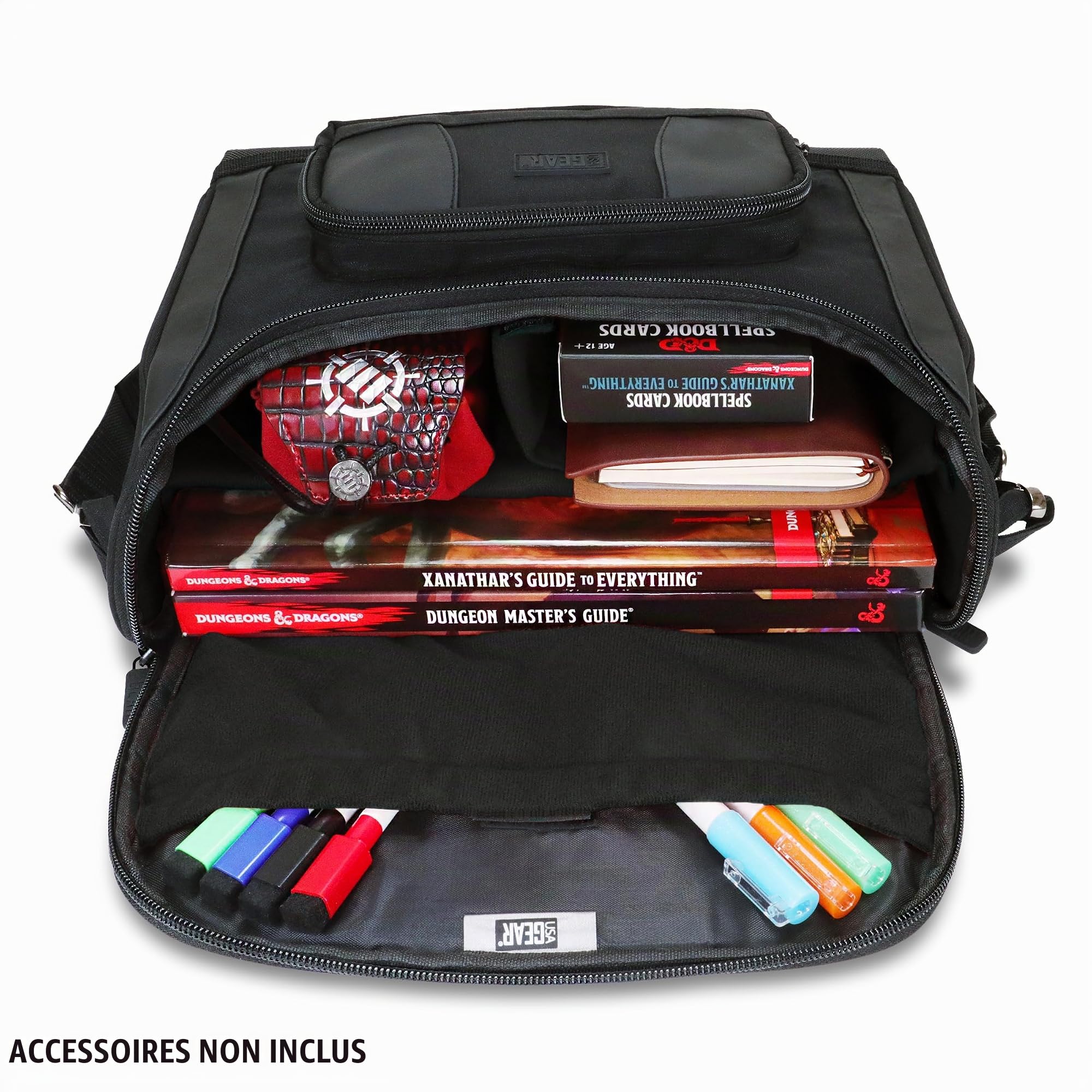 USA Gear Sac de Voyage Compact pour Accessoires Dungeons & Dragons - Petite Sacoche DND/RPG pour Essentiels Joueur, Player’s Handbook, Feuilles Perso, Dés, Jetons, Mini Accessoires (Noir)