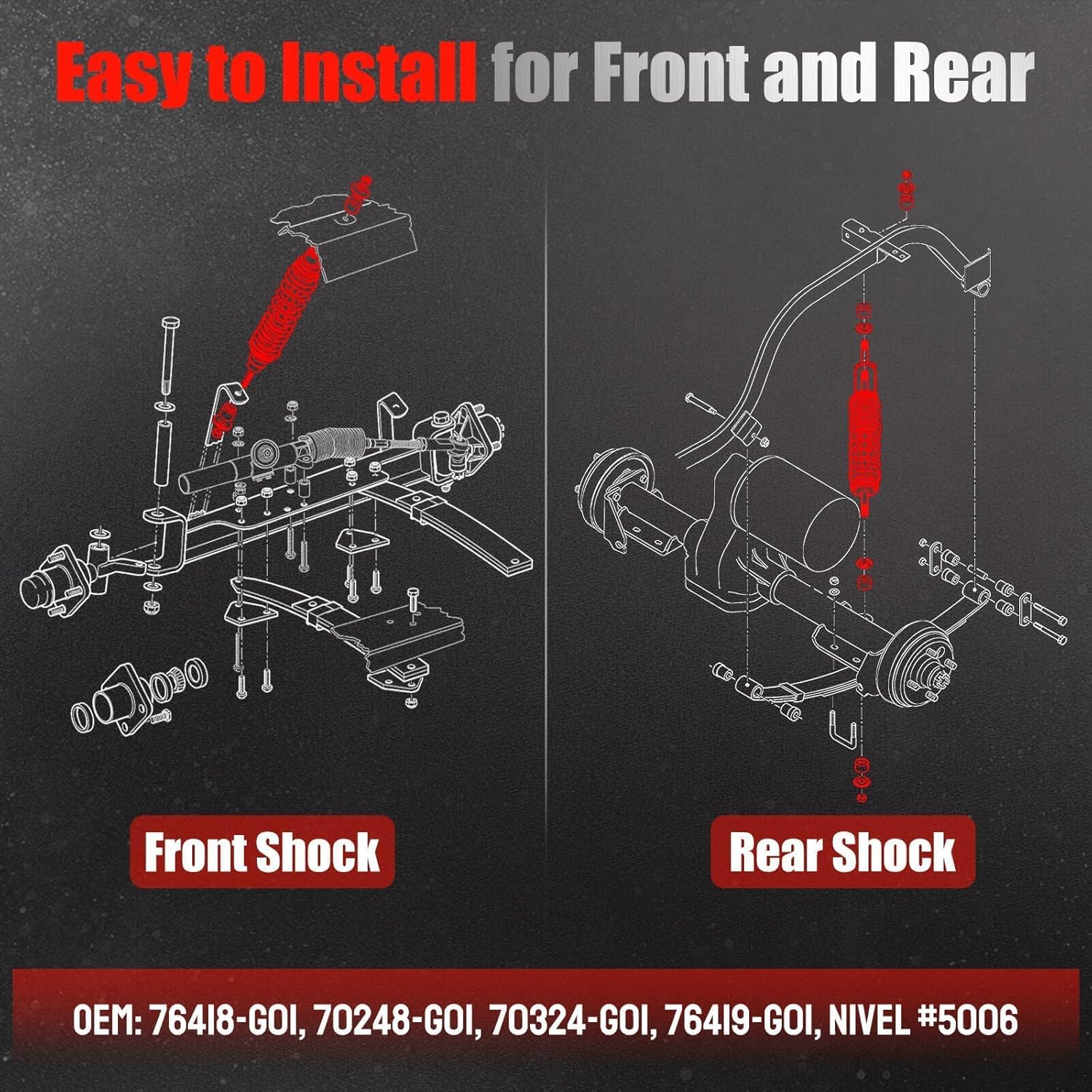 EZGO Golf Cart Shocks Front or Rear with Heavy Duty Coil Springs for EZGO TXT/Medalist 1994+ G&E Golf Carts OEM# 70928-G01 76418-G01