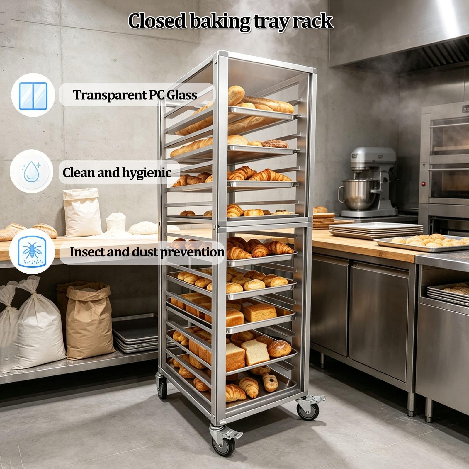 Scaffale per Il Pane in Alluminio per Uso Commerciale, Carrello con Ruote per Uso Domestico