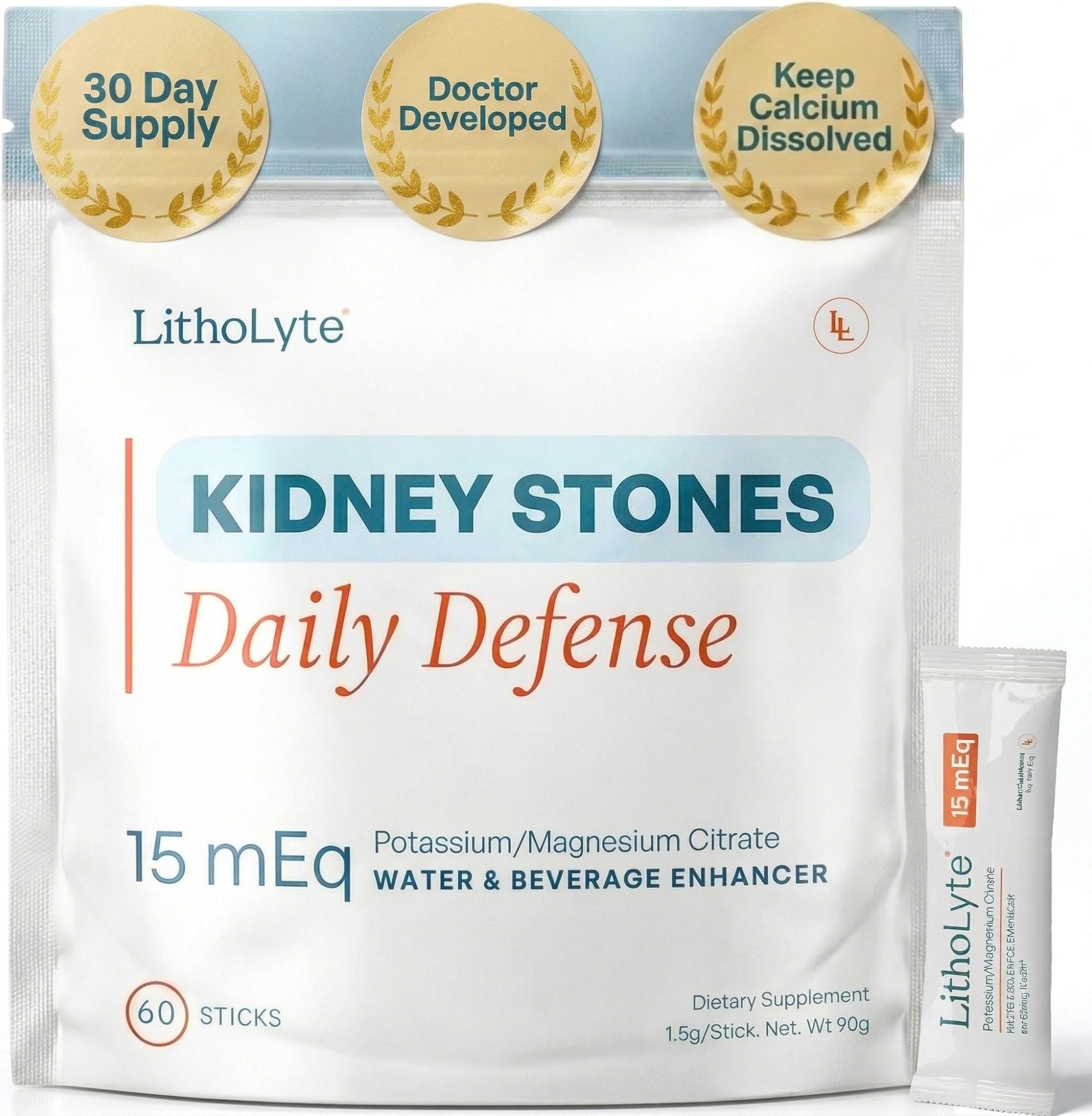 15 mEq | Water & Beverage Enhancer for Kidney Health | Citrate & Electrolytes for Kidney Protection | Science-Based Support Beyond Cleanse, Detox, or Stone Dissolver Supplements | 60 Sticks