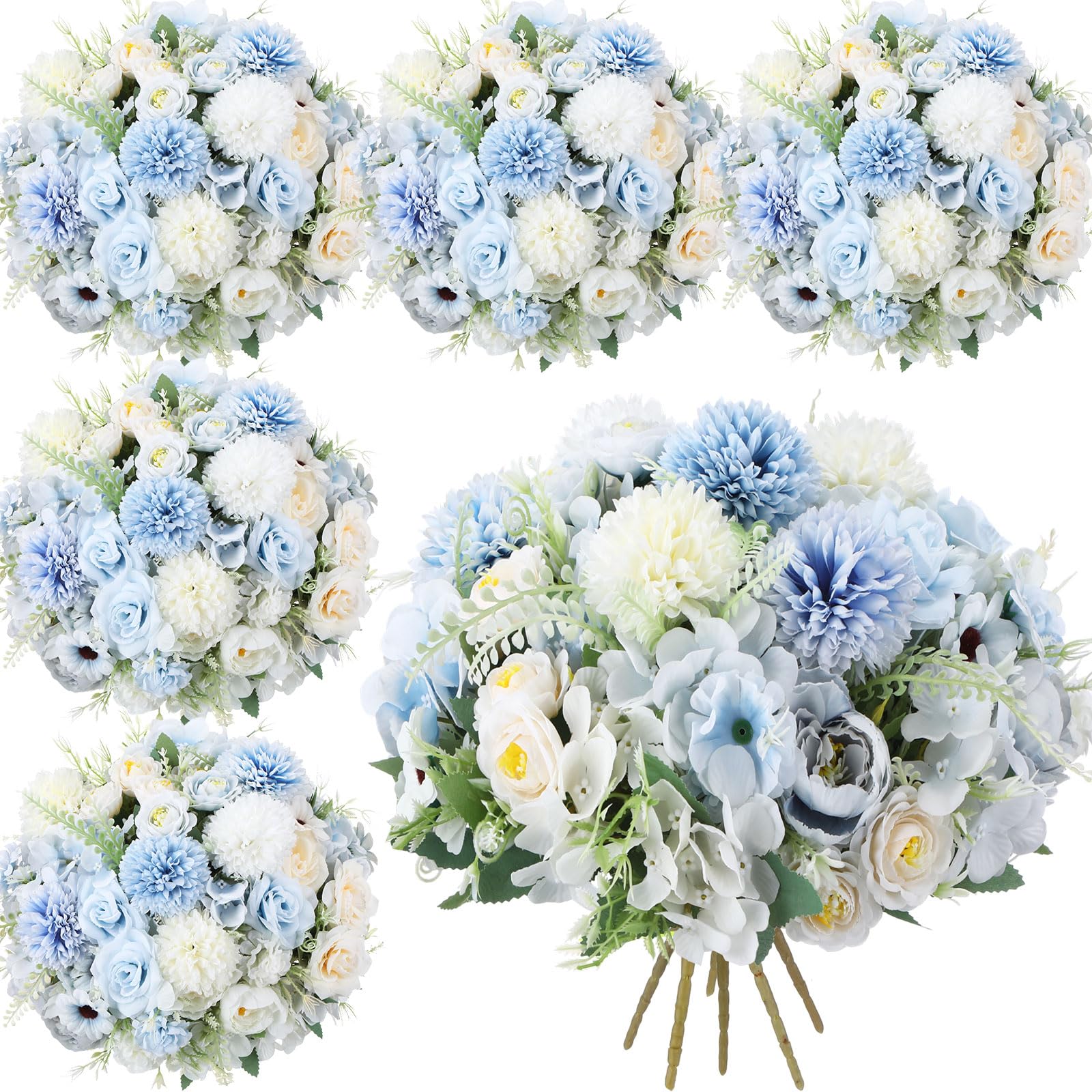 Photo 1 of Tigeen 6 Bundles Artificial Flowers Bouquet for Wedding, White Blue