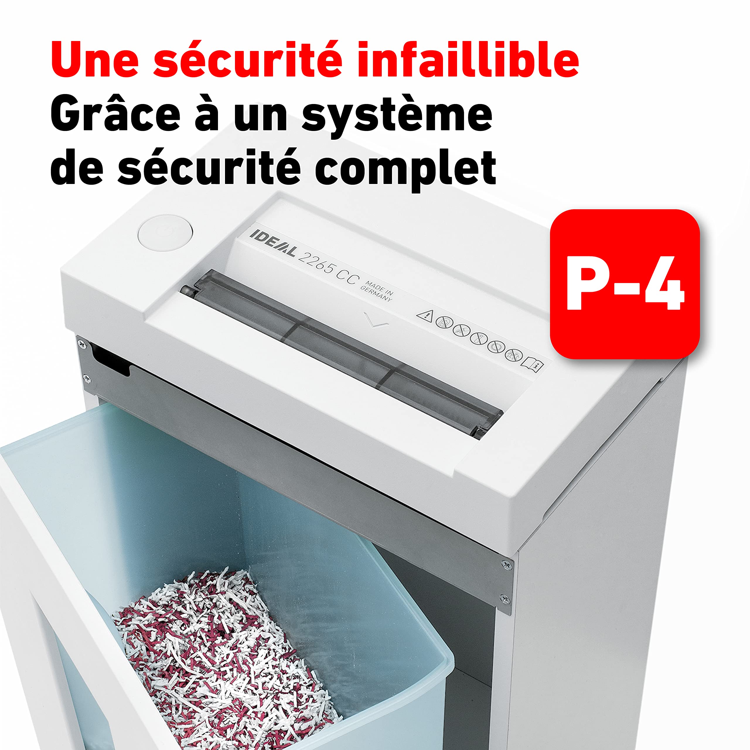 Ideal 2265 Destructeur de Documents, Niveau de sécurité P-4, Coupe croisée 3x25 mm, capacité de 6 Feuilles, Corbeille de 20L, Conforme RGPD, détruit Aussi Les Cartes de crédit, Les Trombones/agrafes | Niveau de sécurité P-4, Conforme RGPD, Corbeille de 20