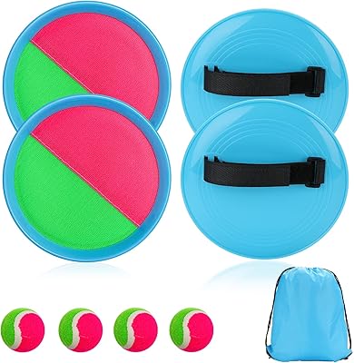 Kids Outdoor Toys Toss and Catch Ball Game Set, Outside Classic Sports Games Beach Toys for Boy Girl Kids with 4 Paddles and 4 Sticky Balls with Carry Bag for 3 4 5 6 7 8 9 10 11 Years Old and More