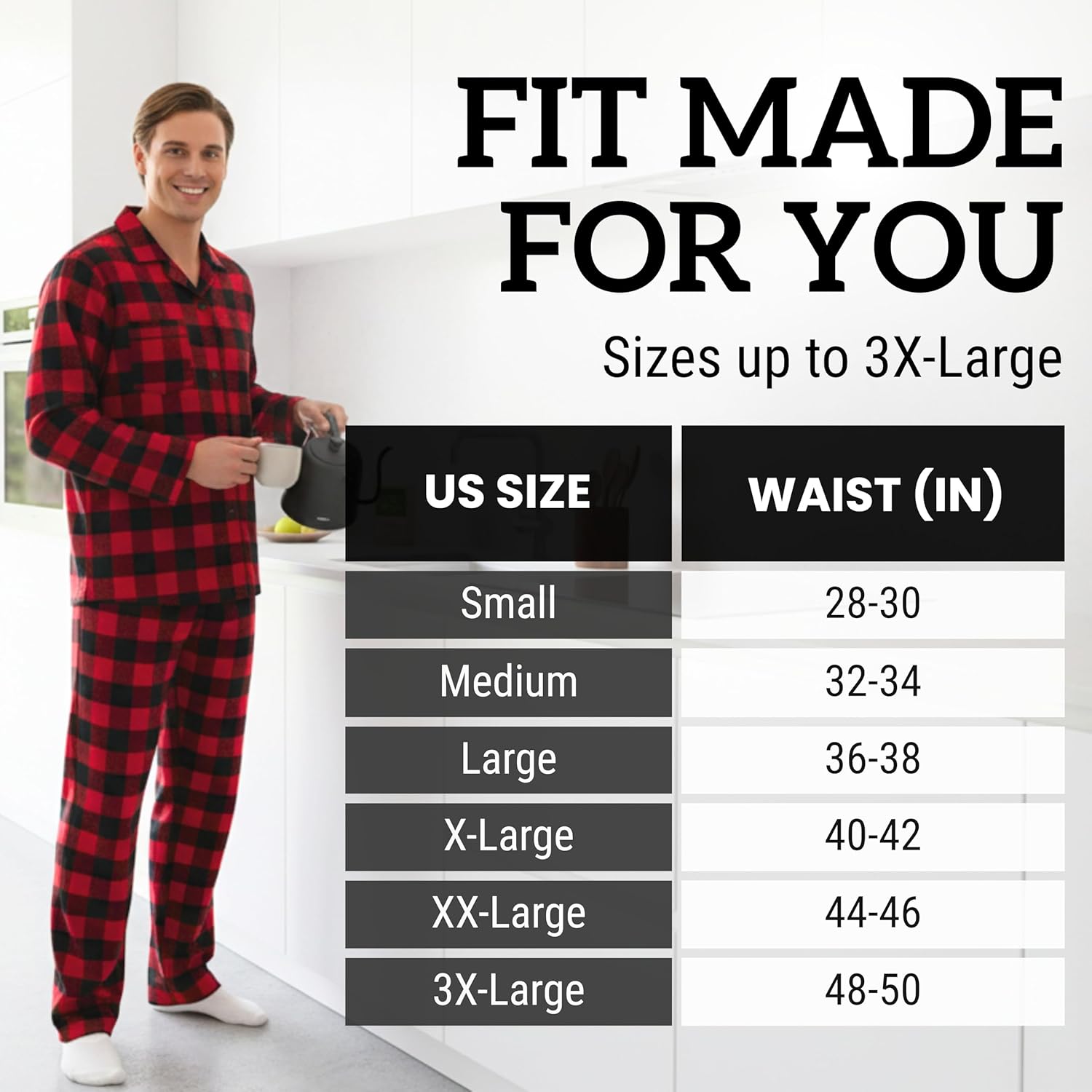 #followme Men’s Plaid Button Front Flannel Pajamas Set - Long Sleeve Long Pant - Image 6