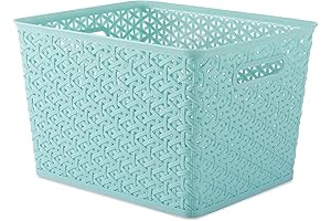 Whitmor Resin Form Tote Large, Turquoise: Y Weave Plastic Storage Basket