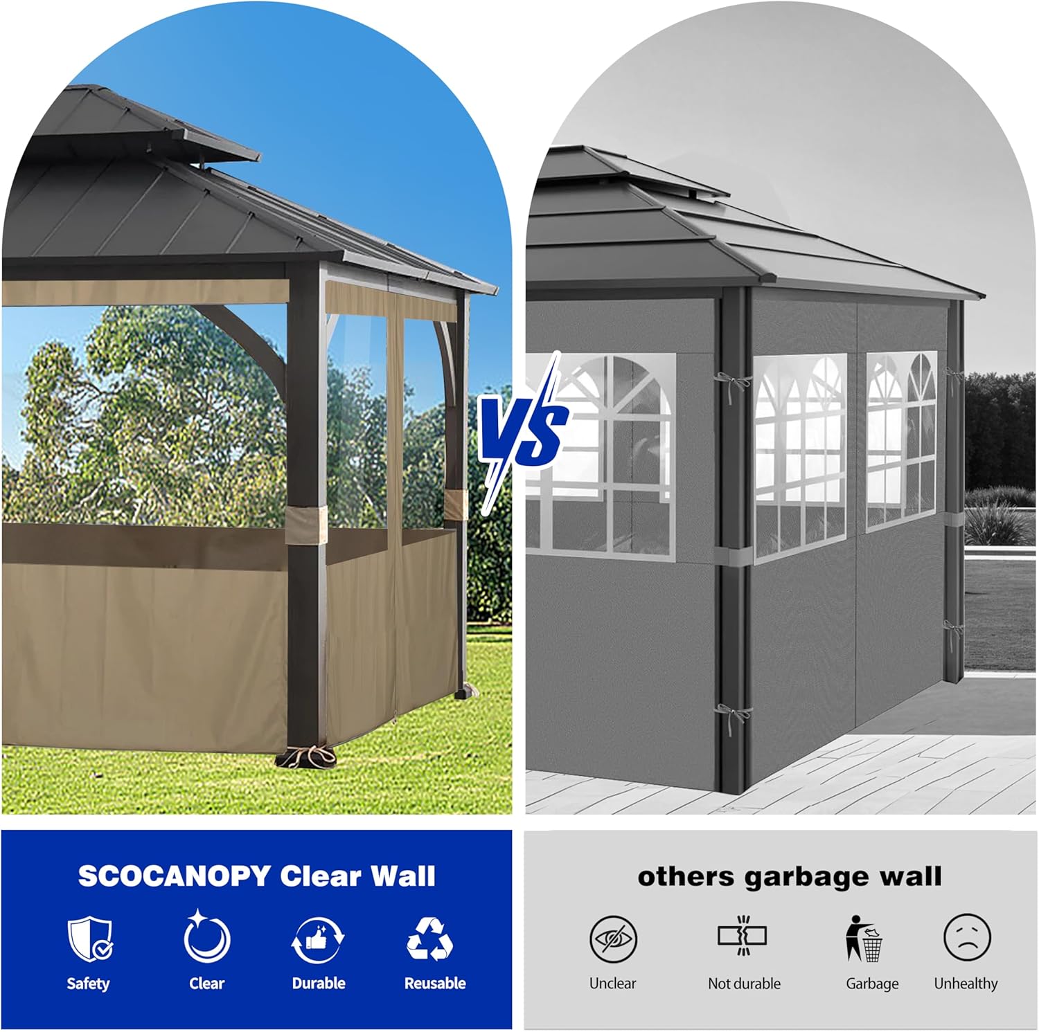 SCOCANOPY Clear Window Gazebo Privacy Curtain Set Fit for Big Lots 10X12 Ft Eagle Brooke Soft Top Gazebo Model A101007600, A101007603, A101007604,(Khaki)