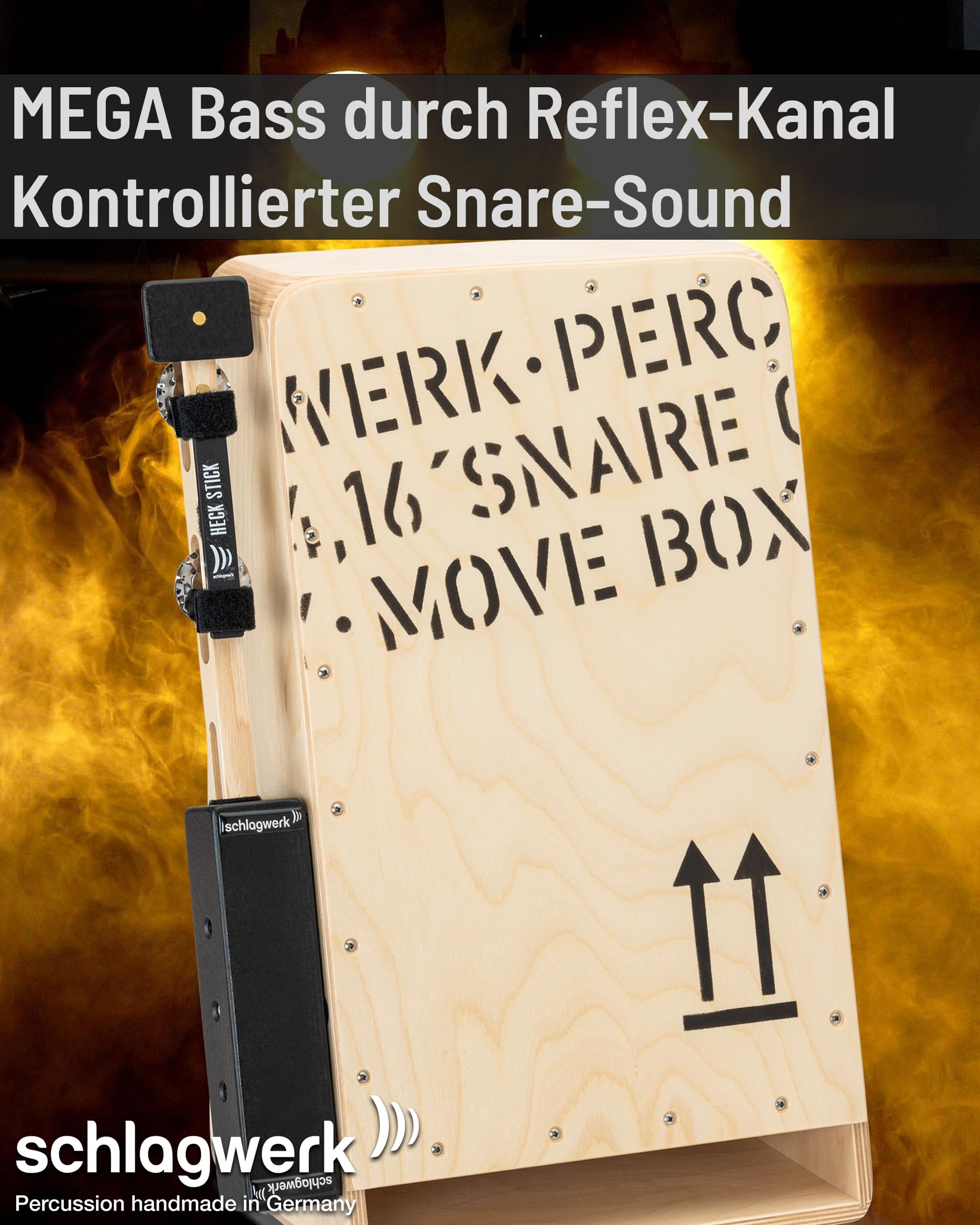Schlagwerk MB110 Move Box Cajon - tragbare mobile Cajon - Ideal für Bühne und Walking Acts - spielbar im Stehen und Gehen - inklusive Heck Stick und Tragegurt - mobiles Drumset