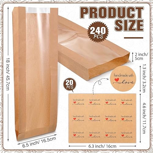 Miniatura 2 de Thenshop 120 bolsas de pan de papel con ventana de 6.5 x 2 x 18 pulgadas, bolsas de pan caseras de papel kraft marrón