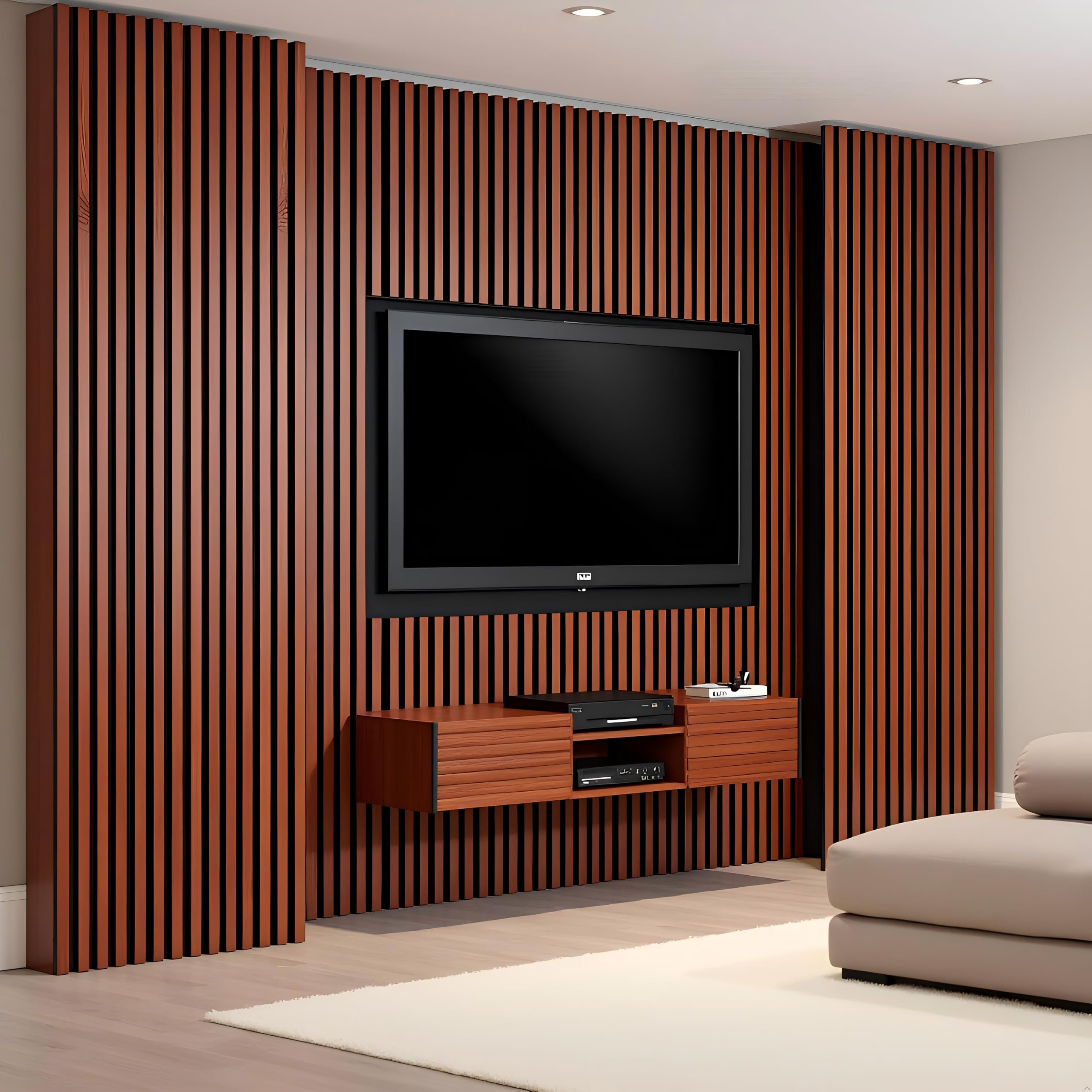 NAVREX 2 pannelli acustici a doghe in legno massello, per parete e soffitto, pannelli fonoassorbenti 3D scanalati, finitura noce, pannelli insonorizzanti per Home Theater, decorazione per ufficio e