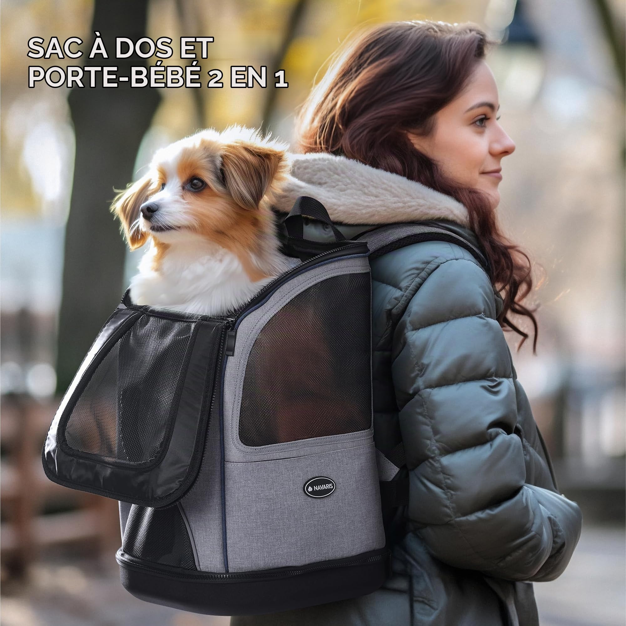 Navaris Sac de Transport Chat - Sac à Dos et Sac à Main de Transport Animal Chaton Chiot Chien jusqu'à 10 kg - Panier Voyage Voiture Avion