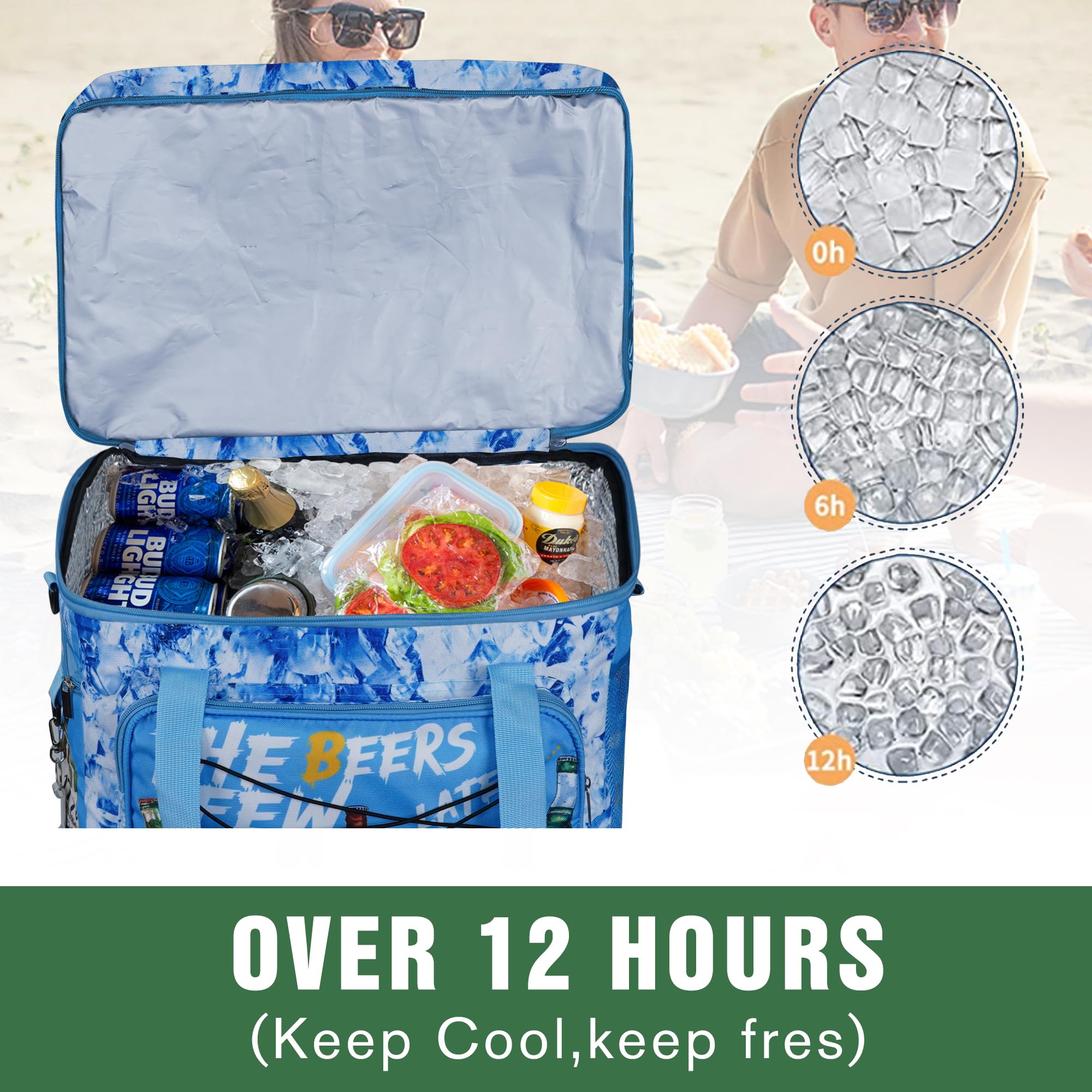 Soft Collapsible Insulated Sided Cooler - 60 Can Large Leakproof Picnic Beach Meal Prep Portable Travel Cooler for Shopping, Kayaking, Road Trips