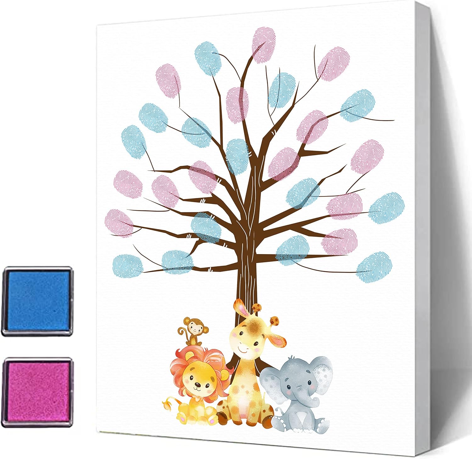 DEOTEDI Baby Gender Reveal Fingerprint Tree, Animals Canvas Baby Shower