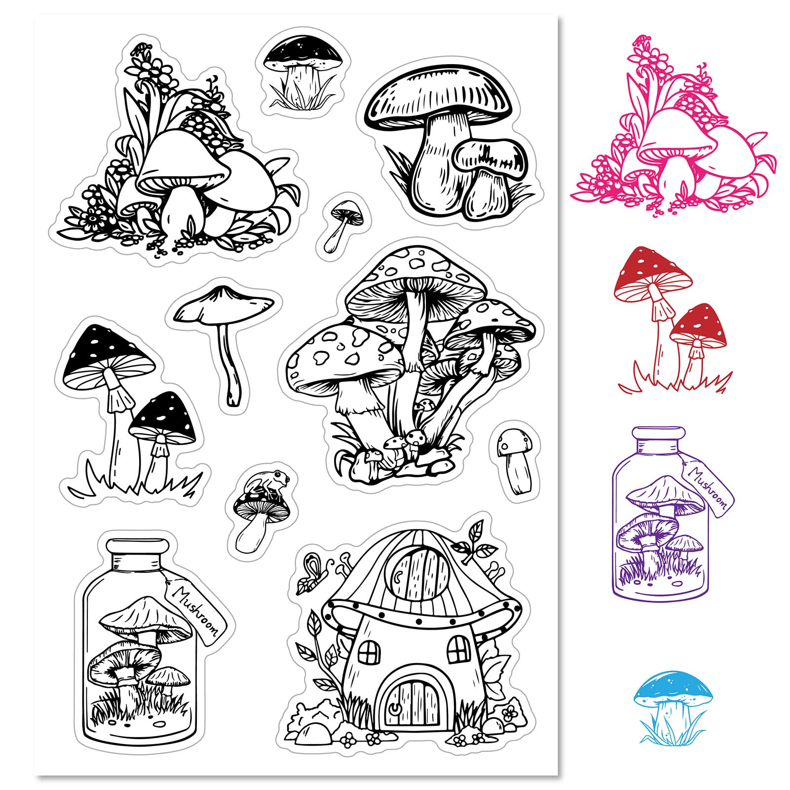 CRASPIRE Mushroom Clear Rubber Stamps Plants Mushroom House Transparent Vintage Bottle Postmark Silicone Seals Stamp Journaling Card Making DIY Scrapbooking Paper Craft