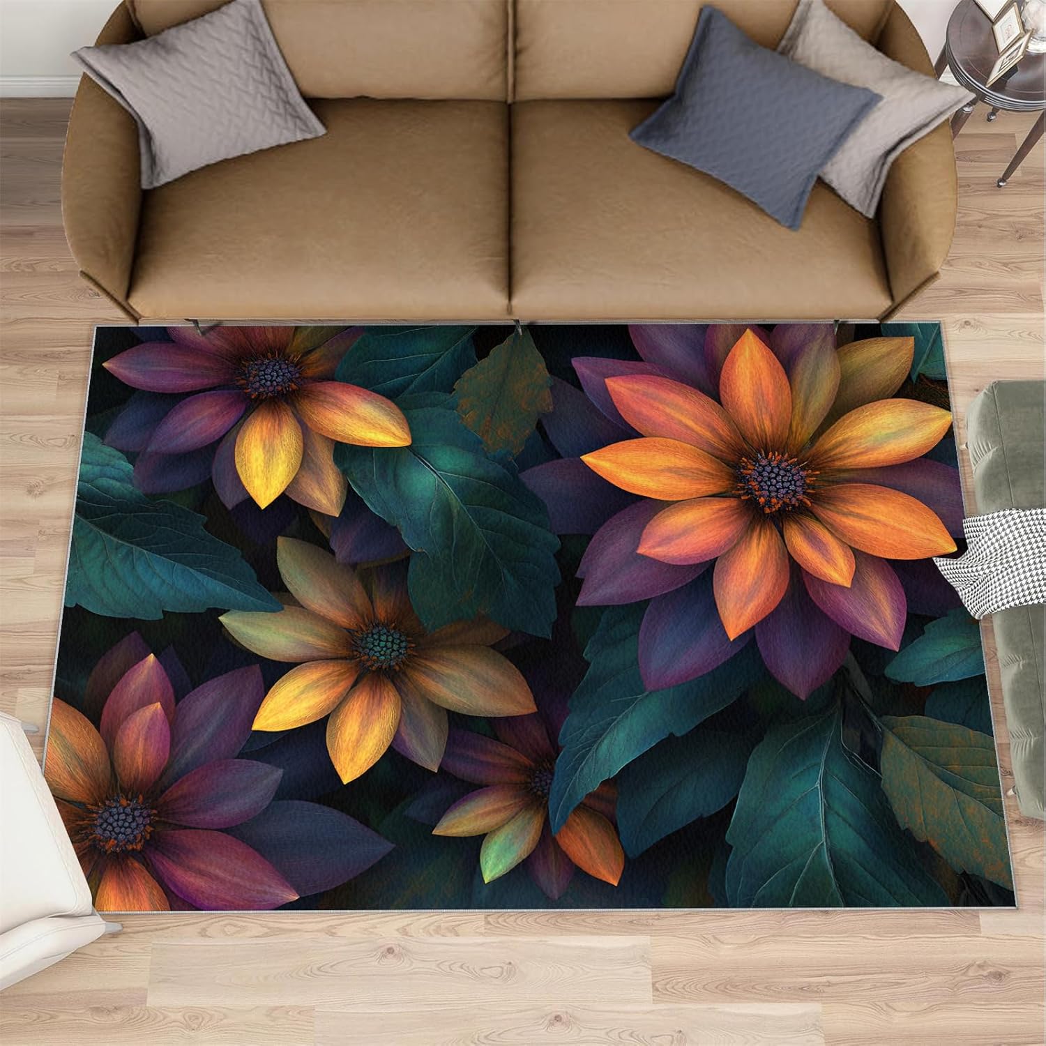 Florals Runner Rug 2x4 - Florals Rugs for Entryway, Flowers Kitchen Runner Rug Soft Non Slip Anti Fatigue for Laundry Room Indoor Hallways