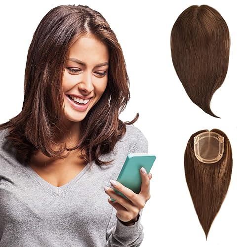 Extensiones de cabello humano virgen de alta calidad de 12 a 16 pulgadas con clip para mujer, base mono de 5 x 6 pulgadas, repuesto negro natural
