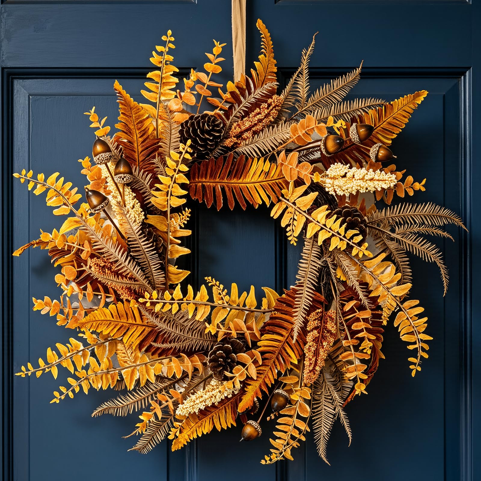 Fall Wreath for Front Door, 22 Inch Acorns and Pinecones Artificial Outdoor Autumn Wreath for Porch, Window, Farmhouse, Home,Thanksgiving Holiday, Hanging Fall Decorations